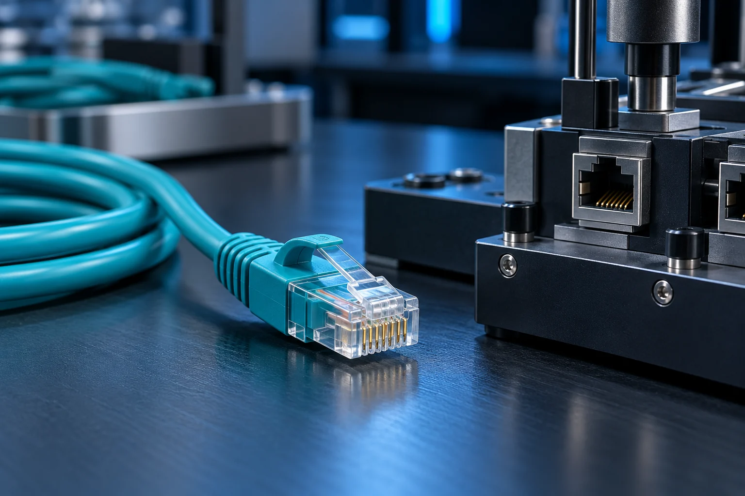 Ethernet connector and precision testing fixture